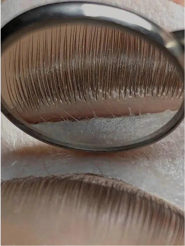 Wimpern auf dem Silikonpad während des Liftings